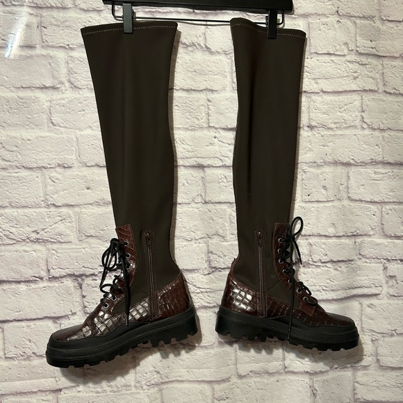 Free People Shoreditch Over The Knee Boots Brown Croc Size 38 New - Picture 2 of 11